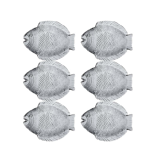 6 Pieces Tempered Glass Fish Plate Set Marine Pasabahce P10257