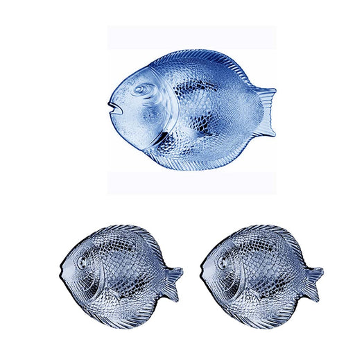 3 Pieces Marine Blue Fish Plate Set PAsabahce P95371B
