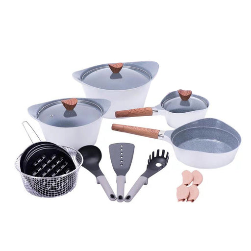 19 Pieces Western Style Granite Cookware Set White MGC