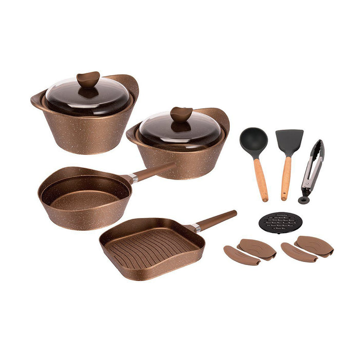 16 Pieces Granite Cookware Set Copper MGC
