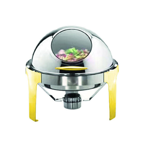 6 Litre Round Roll-Top Chafing Dish With Glass Lid (Golden Leg & Handle) HM-0721GT