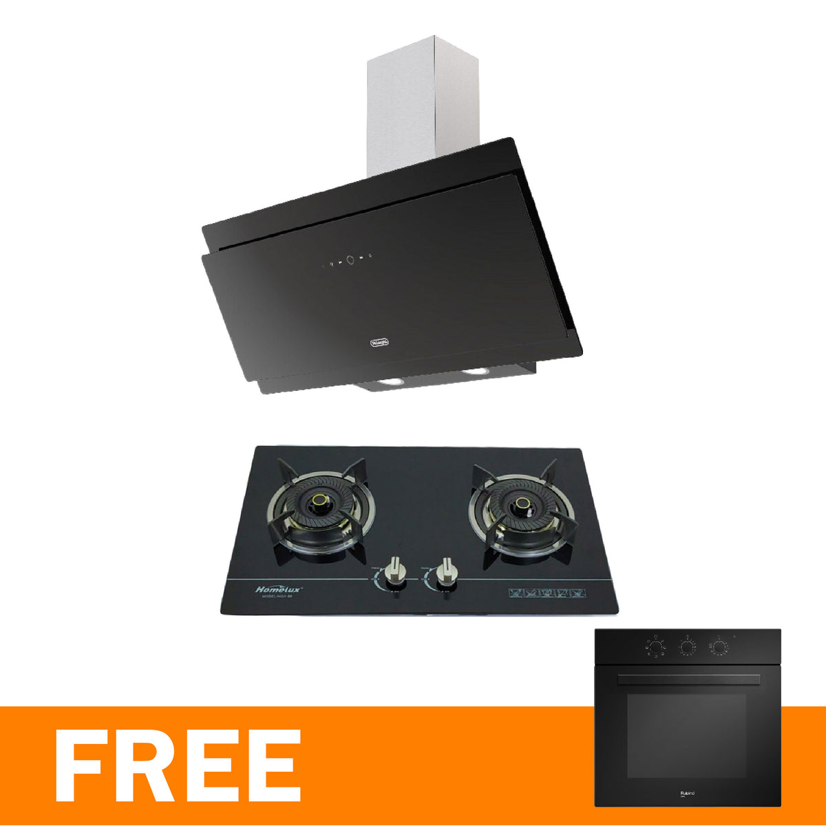 Auto Clean AC Designer Hood DH8933 Delonghi + Built In Hobs Gas Stove