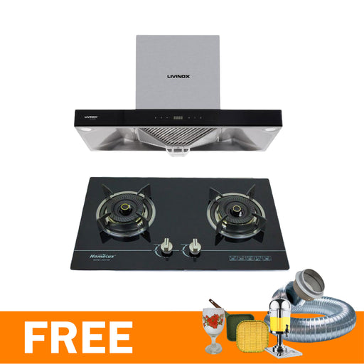 Cooker Hood LIVINOX LCH-LAPIS-90SS + Built In Hobs Gas Stove homelux HGH-88 [FREE 5 GIFTS]