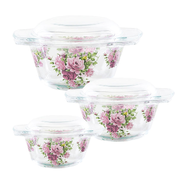 3 Pieces Round Casserole Rose Delight RD/B9003